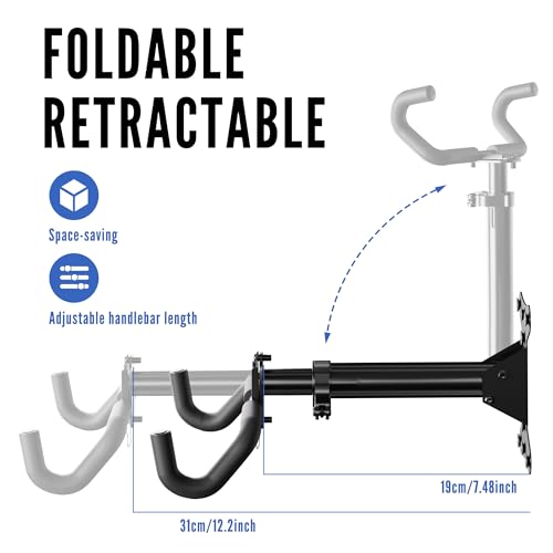 Bike Wall Mount Hanger - Adjustable Horizontal Bicycle Storage Rack for Garage and Home - Metal Hook Holder for Road, Mountain, and Hybrid Bikes