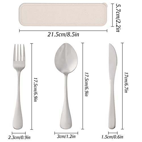 Portable Travel Silverware Set - Reusable Utensils with Case - Beige