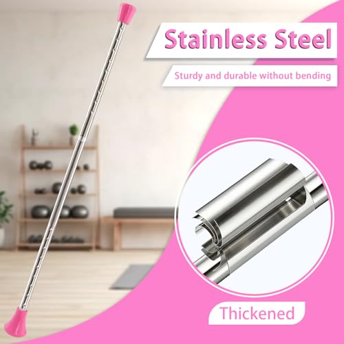21.6" Twirling Baton - Stainless Steel with 2 Ribbons & 3 Hair Bands - Silver and Pink