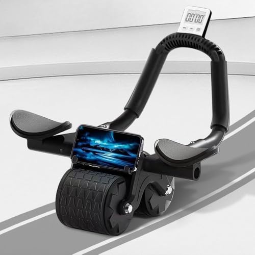 Elbow Support Ab Roller Wheel with Knee Mat & Timer - Black
