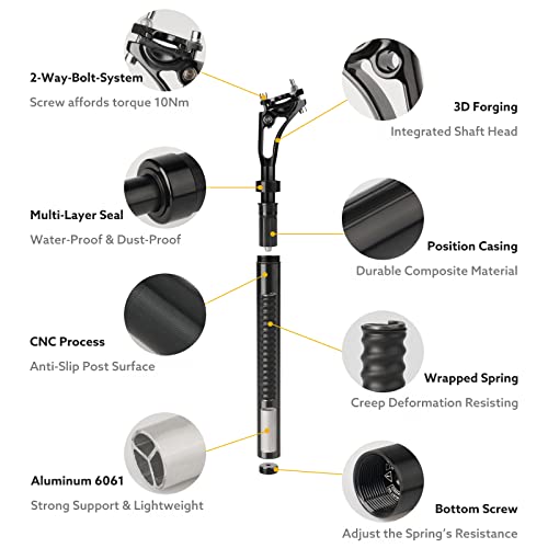 BONMIXC Suspension Seatpost 27.2mm 400mm Long for Tall Riders Shock Absorbing