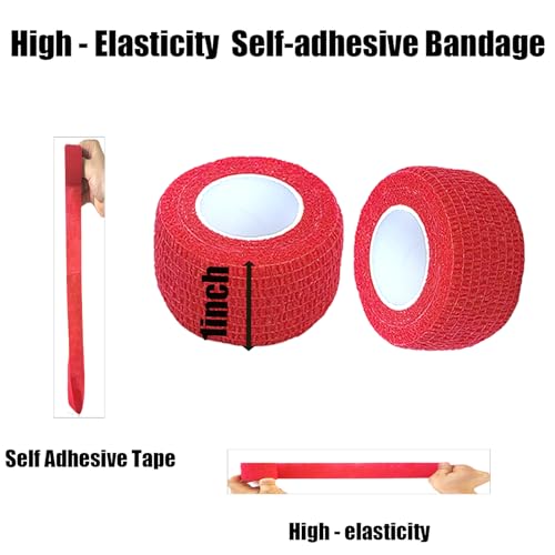 Self-Adhesive Cohesive Bandage Wrap - 1 Inch x 5 Yards - 6 Pack - Red