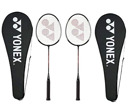 Badminton Racquet Set of 2 with Full Cover - Black