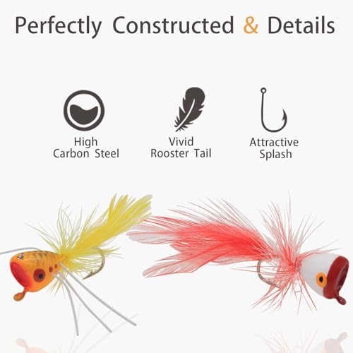 FishingPepo 10pcs Fly Fishing Poppers Set for Bass Trout & Panfish - New Design