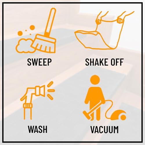 Ottomanson All-Weather Bullnose Rubber Stair Treads ? Non-Slip Step Mats for Wooden, Concrete, or Outdoor Stairs, Easy Maintenance, Tool-Free Placement, Pack of 5, 10" x 30", Black Ribbed Squares