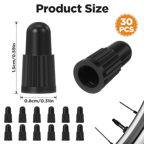 30pcs Presta Valve Caps - Black Plastic Bicycle Tire Caps