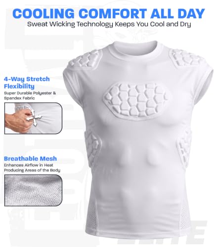 Exxact Sports Elite Adult Padded Football Shirt White Medium Impact Protection