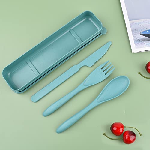 Portable Dark Green Reusable Cutlery Set with Case - Small