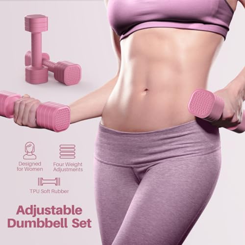 Adjustable Dumbbell Set for Women - 4 in 1 Pink Free Weights