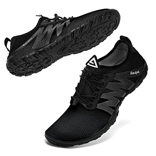 Racqua Water Shoes for Men Women - Quick Dry Barefoot Swim & Beach Footwear, Size 5.5 Women / 4.5 Men, Black HD131W