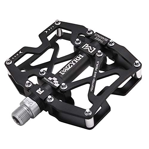 Mountain Bike Pedals - Ultra Strong Colorful CNC Machined 9/16" Sealed 3 Bearings - Black