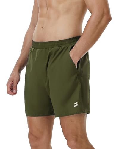 Men's 5-Inch Quick Dry Running Shorts with Pockets - 3X-Large Olive Green