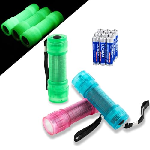 Glow in the Dark Mini Flashlights - 3 Pack with Batteries