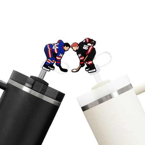 Hockey-Themed Silicone Straw Covers - 2 Pack for 9-10mm Straws