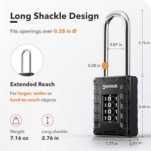 2.76 in Long Shackle Combination Locks | 4-Digit Padlocks for Gym Locker, Cabinets, Toolboxes, Gates, Fences, Sheds | 4-Pack, Black