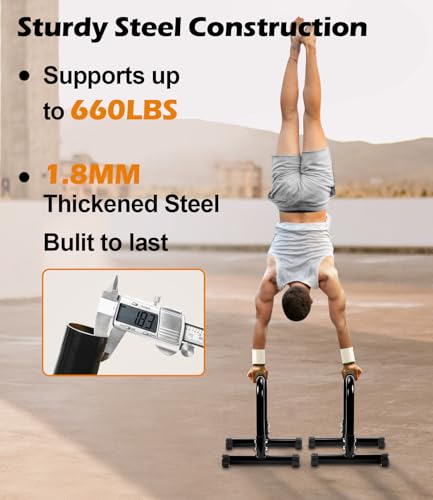 Heavy-Duty Push Up Bar - 14'' Steel Parallettes - Black