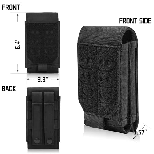 VIIDOO Black Dual Phone Pouch Tactical MOLLE Phone Case for 4-6.7" Screens