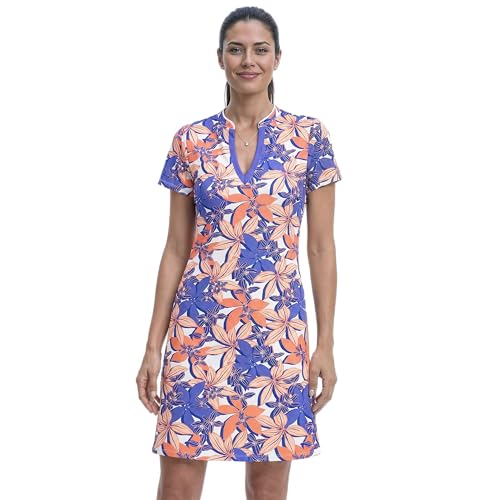 Izod Women's V-Neck Athletic Dress Large Fresh Salmon Dahlia Floral