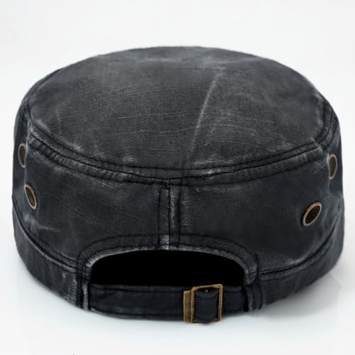 YeeHeen Unisex Military Army Cap Black One Size Flat Top Washed Cotton Hat