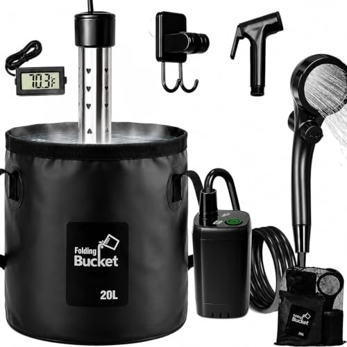 Portable Camping Shower with 1500W Heater Rechargeable Water Pump