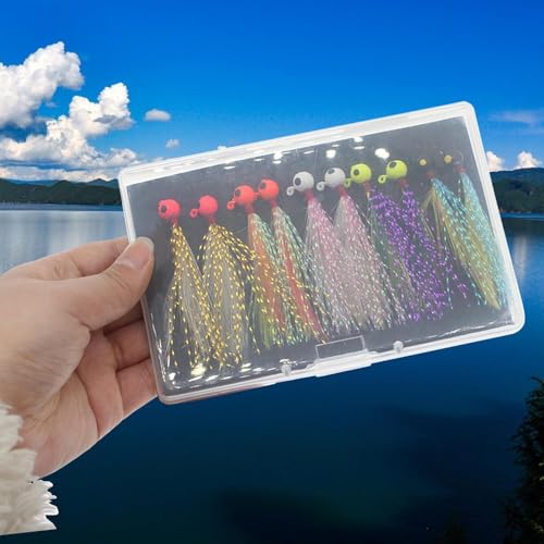 10pcs Crappie Jig Heads Fishing Lures with Feather