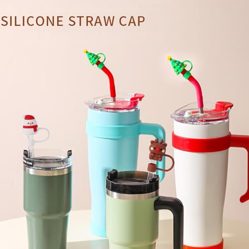 6PCS Christmas Silicone Straw Covers for Stanley Tumblers - 10mm