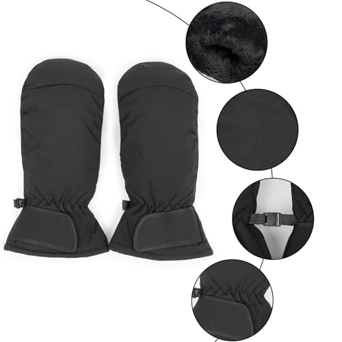 Insulated Winter Ski Mittens for Cold Weather - Black