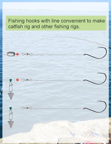 30 Pcs Pre-Rigged Fishing Hooks with Steel Wire Leader - 1/0