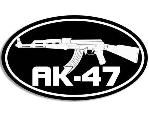 AK-47 Black Oval Vinyl Sticker - 3 x 5 Inch Outdoor Decal