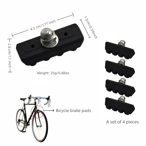 Road Bike Brake Pads - 2 Pairs, All-Weather Quiet Caliper Brake Shoes