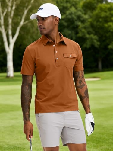 Men's Slim Fit Golf Polo Shirt - 4-Button, Moisture Wicking, XX-Large/Rosy Brown