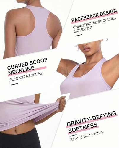 TELALEO Women's Workout Tank Tops 5 Pack Racerback Compression Sleeveless - Slim Fit & Medium Sizes, Black/Grey/White/Red/Purple