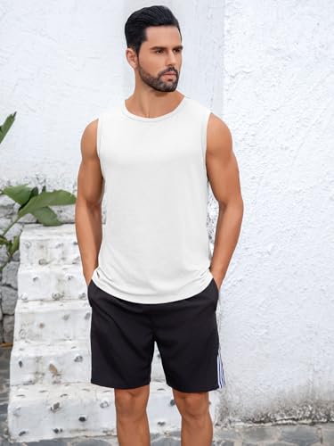 Mens Sleeveless Workout Tank Top - White, Large