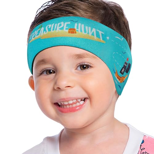 Neoprene Swimming Headband for Kids & Adults - Light Blue Pirate & Boat