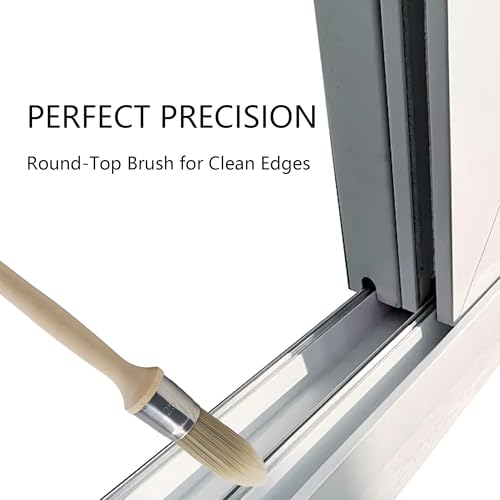 2PCS 1" Trim Paint Brushes Set, Round Edge Painting Tools with Hardwood Handle, Round Paint Brushes for Wall Detail, Baseboards