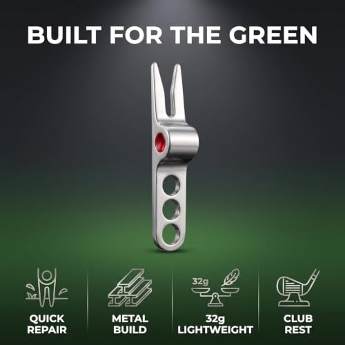 Silver Golf Ball Fork Divot Repair Tool - Compact & Durable