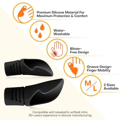 Baseball Catcher Thumb Guard - Grooved Silicone Protector - Black Large