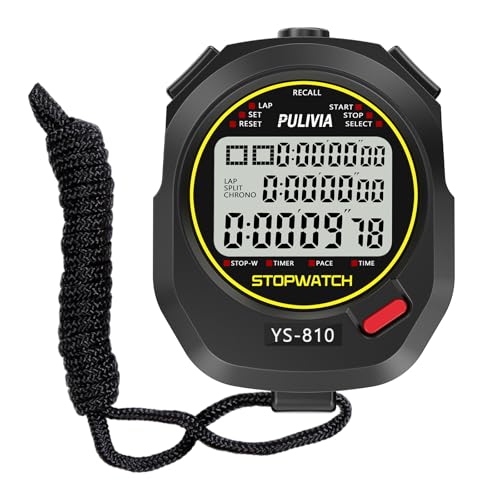 Digital Stopwatch Timer with 10 Splits/Laps - Black