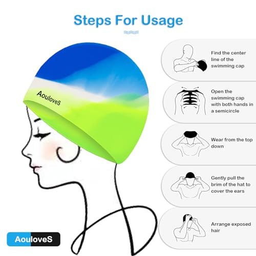 2 Pack Silicone Swim Caps for Kids - Comfort Fit for Long Hair