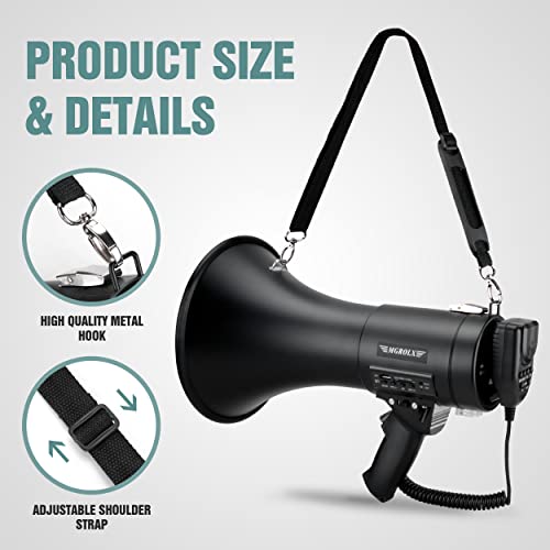 50W Bluetooth Megaphone with Siren & Recording - Matte Black