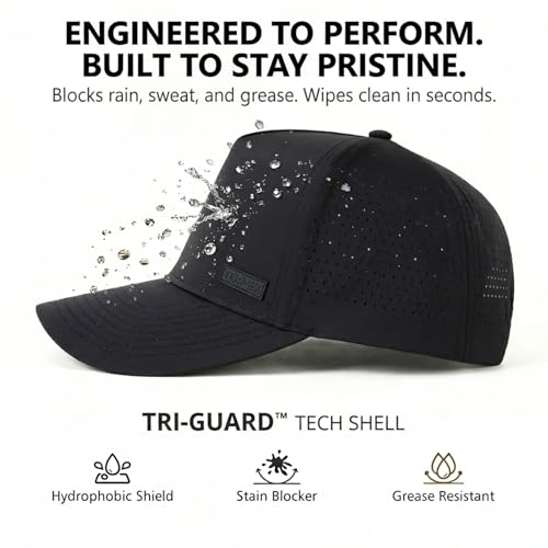 TOP-EX Performance Golf Baseball Hat Men Medium-Large Black Water-Resistant Laser-Vented
