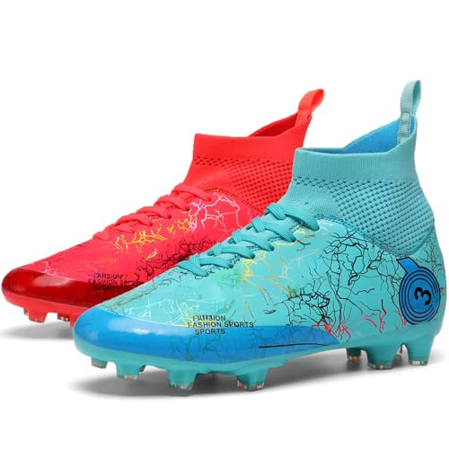 Kids Soccer Shoes Boys Football Cleats - 6 Big Kid Red Turquoise