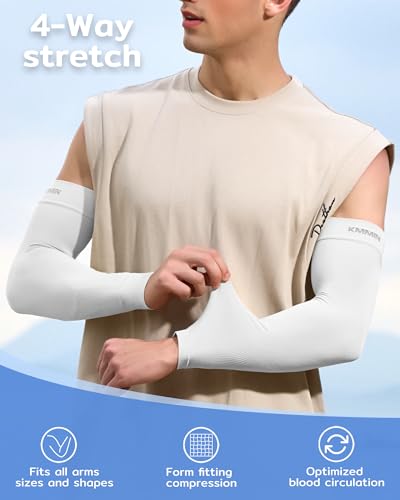 KMMIN UV Protection Arm Sleeves for Cycling, Driving, Golf, Basketball - White + White