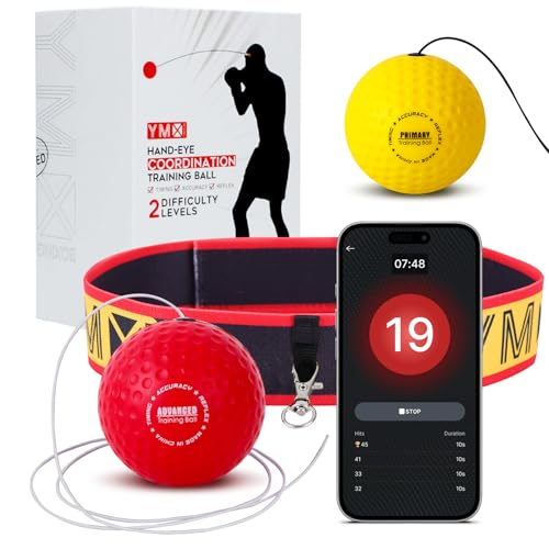 Training Reflex Ball with Counter App - Adjustable Headband, Yellow/Black