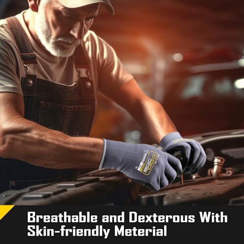 COOLJOB 12 Pairs Nitrile Rubber Coated Nylon Safety Work Gloves Pack Bulk, Dotted for Non-Slip Grip, Breathable Soft Seamless Knit Nitrile Dipped Gloves for Warehouse, Home Improvement, Yard, Large