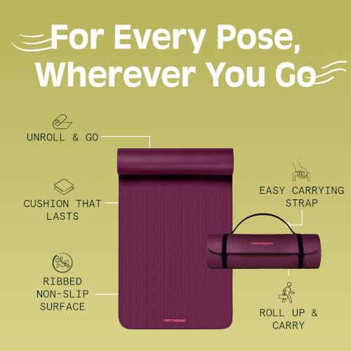 Extra Thick Non-Slip Yoga Mat - 1/2 Inch, 72x24in - Boysenberry