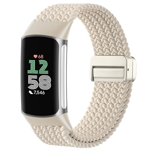 Magnetic Braided Nylon Strap for Fitbit Charge 6/5 - 01 Starlight