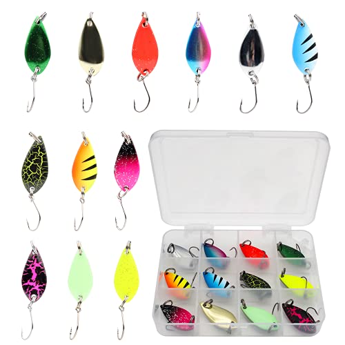 Fishing Spoon Lures Kit - 12pcs Colorful Spinner Hard Baits