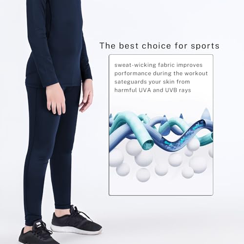 Youth Boys Compression Pants - Athletic Leggings 2 Pack - Large Blue White