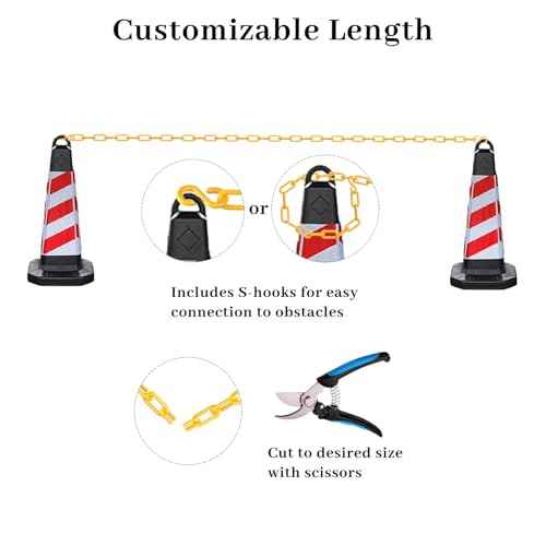 Plastic Chain, 110 FT Yellow Plastic Chain Links, Durable Plastic Safety Chain Barrier with 40 Hooks for Crowd Control, Private Property, Parking Lots, Driveways, Queue Line and Construction Sites